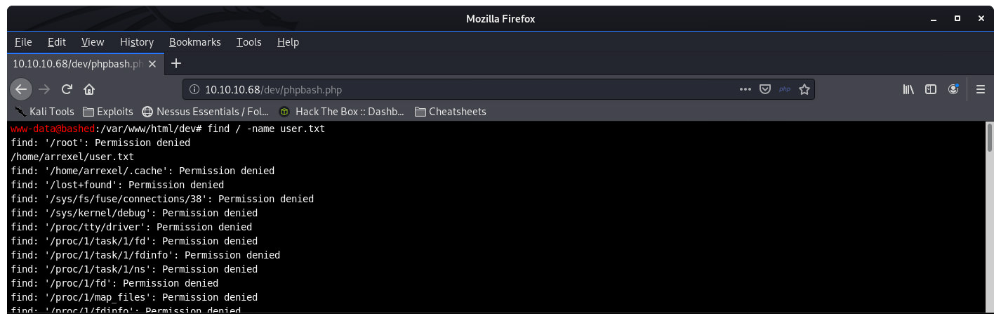 hackthebox bashed phpbash find user.txt